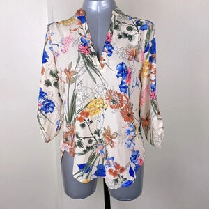 3/$15 formal lightweight floral print casual half sleeve blouse top size small